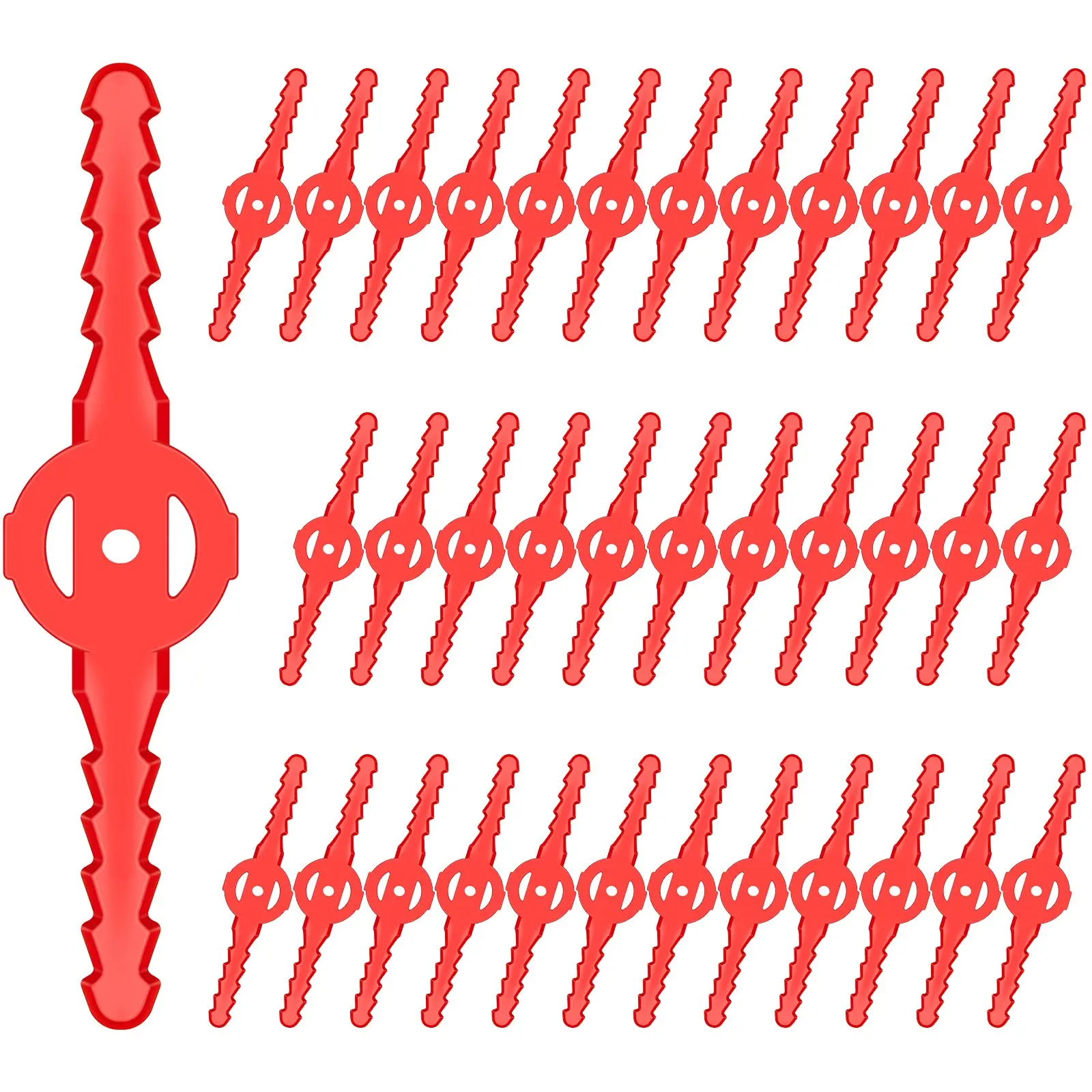 60-Piece Plastic String Weed Trimmer Head Blade Replacements, Lawn Mower Blades, Garden Accessories for Cordless Grass Trimmers (Red)