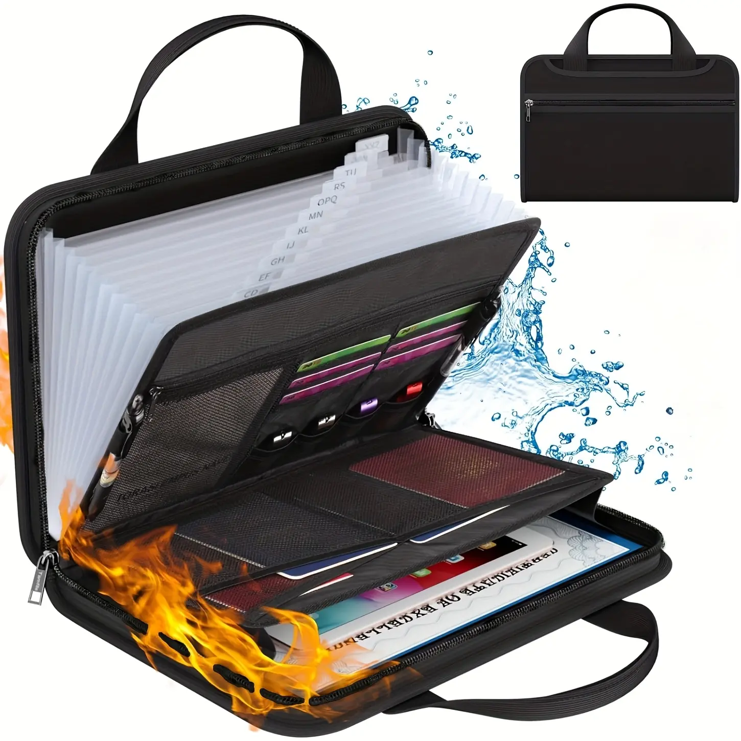 Accordion File Organizer,Fireproof Expanding File Folder with Multi Pockets,13 Pockets Document Organizer with Handle & Labels,Portable Home Travel Safe Storage for Letter A4 Files and More Office Accessories Holder