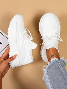 women's summer 2025 fashion sportive plain color lace up sneakers, fashionable sneakers, casual comfortable sports low top sneakers, chunky shoes, trending shoes