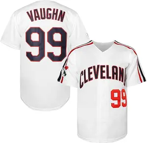 Ricky Vaughn 99 Movie Sporty Men's Letter & Figure Patched Button Short Sleeve Sports Jersey, Sport Loose Breathable V Neck Top for Baseball