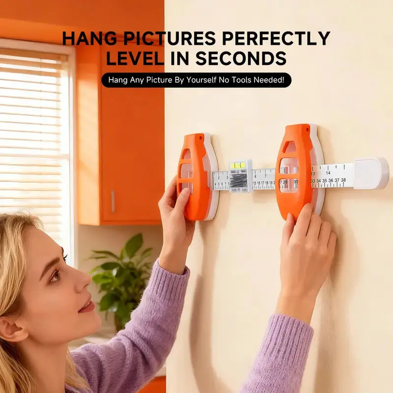 Picture Hanging Tool with Built-In Level - Lightweight, Compact, Dual-Hook Hardware for Home Decoration, Easy Alignment & Perfect Frame Installation
