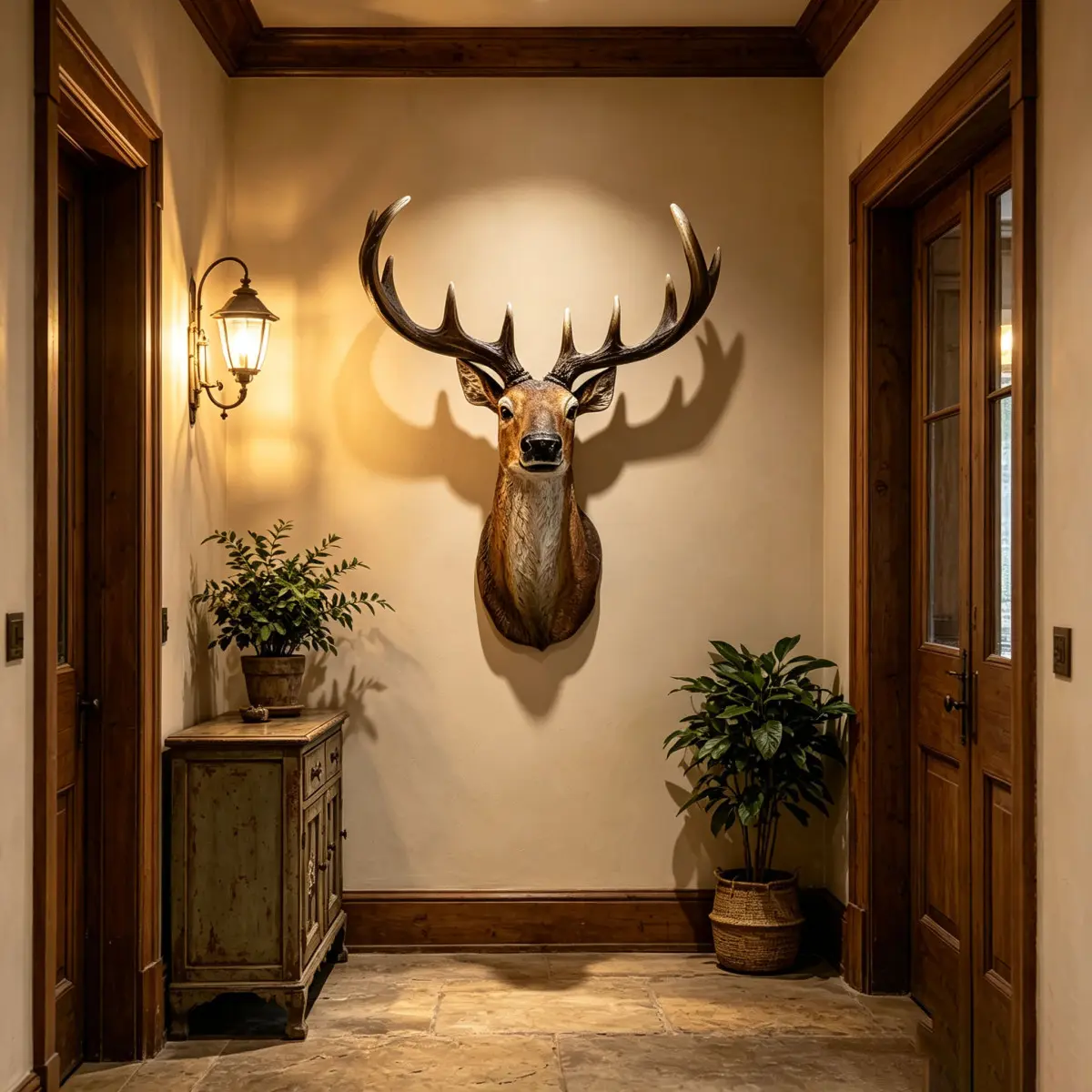 14.57" Wide Stag Head Wall Mount, Resin Deer Bust with Antlers for Cabin, Lodge & Farmhouse Decor