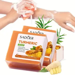 1 Box SADOER Turmeric Soap, Essential Oil Handmade Soap for Cleansing and Shower, Ginger Soap for Moisturizing and Dry Skin Improvement