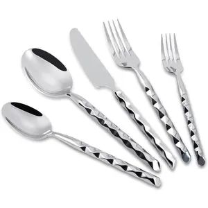 Stainless Steel 18/10 Silverware Flatware Cutlery Set with Twisted Handle Mirror Finished 5 Pieces Service for 1 Dishwasher Safe