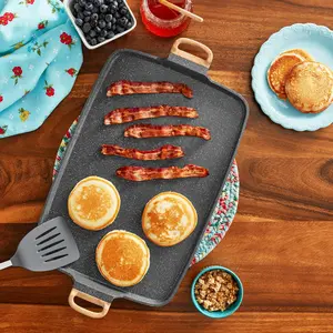 Pioneer Woman Prairie Signature Cast Aluminum Double Griddle, Charcoal Speckle - Cookware for Home Cooking - Pans