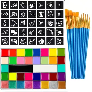 36 Color Watercolor Paint Set + Brushes + Templates, Professional Non-Toxic Face & Body Makeup, Easy Clean, Ideal for Stage, Carnival, Halloween