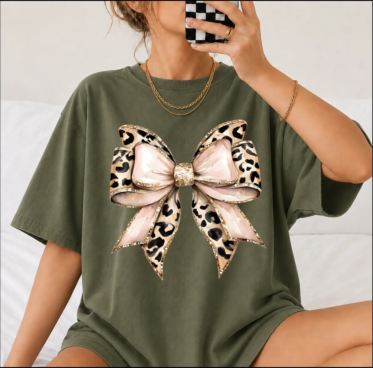 Leopard Coquette Bow Tee, Coquette Leopard Print Shirt, Soft Girl, Girly Ribbon, Coquette Shirt Top Womenswear