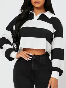 Women's Casual Striped Long Sleeve Shirt Collar Top, Fitted Woven Fabric, All Season Wear, Comfortable Commuter Style Tee, Casual Fashion Shirt, Womenswear