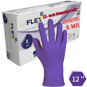 heavy-duty Nitrile Exam Gloves, Extended 12 Inches Cuff, with a thickness of 6 mil, 50-ct Box, Gloves Disposable Latex Free, Powder Free for Machinery，Medical, Food Prep, Cleaning, Cooking,Automotive