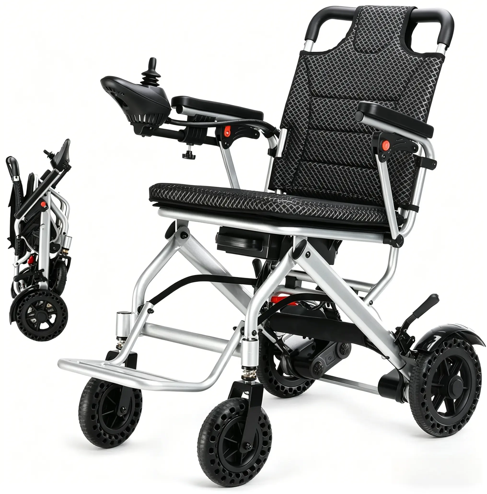 Lightweight Foldable Electric Wheelchair for Adults & Seniors - 40lb, 500W Dual-Motor, 12Ah, 15-mi Range, 330lb Capacity, 17.3in Seat, Suitable for Parks & Hospitals