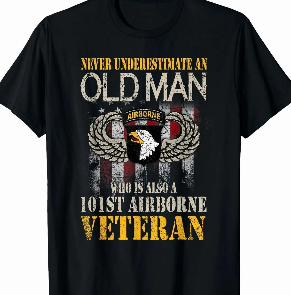 Never Underestimate an Old Man 101st Airborne Veteran T-Shirt, Vintage Military Graphic Tee for Men, Patriotic Army Green Shirt, Veteran Pride Apparel, Trendy Christmas Gift for Airborne Veterans