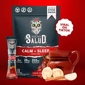 Taste Salud Salud 2-in-1 Sleep Aid + Calm Drink Mix Punch Flavor with Vitamins & Minerals like Melatonin, Magnesium, Saffron Extract, L-Theanine & Vegan Beverage, 15 Servings, Gluten Free Healthy Fruit Healthcare Supplements