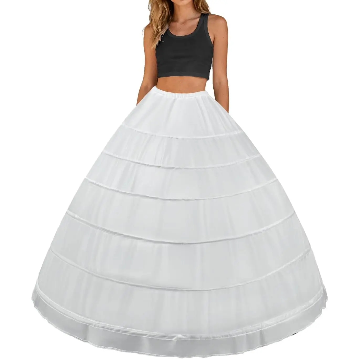 Women's A-Line Hoop Skirt Crinoline Petticoat with Waistband, 22-39.5 Inches Waist Circumference Underskirt Slip for Full-Length Wedding Bridal Dresses, Quinceanera Gowns, 22 To 39.5 Inches Waist Circumference, Bottom