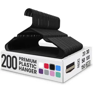 Plastic Hangers 200 Pack -  Space Saving Clothes Hanger - Durable and  -  Closet Organizers with  Grooves (Black)