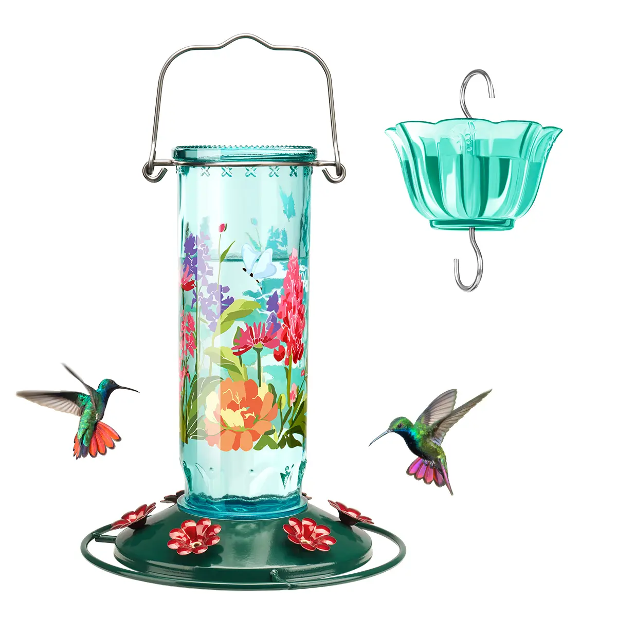 Kingsyard Hummingbird Bird Feeder, 2026 Patterned Glass Body, 15oz Leakproof Base, Ant Moat, 6 Ports, Backyard Nature Watching Tool, Ideal Gift for Bird Enthusiasts, Hummingbird Bird Feeders