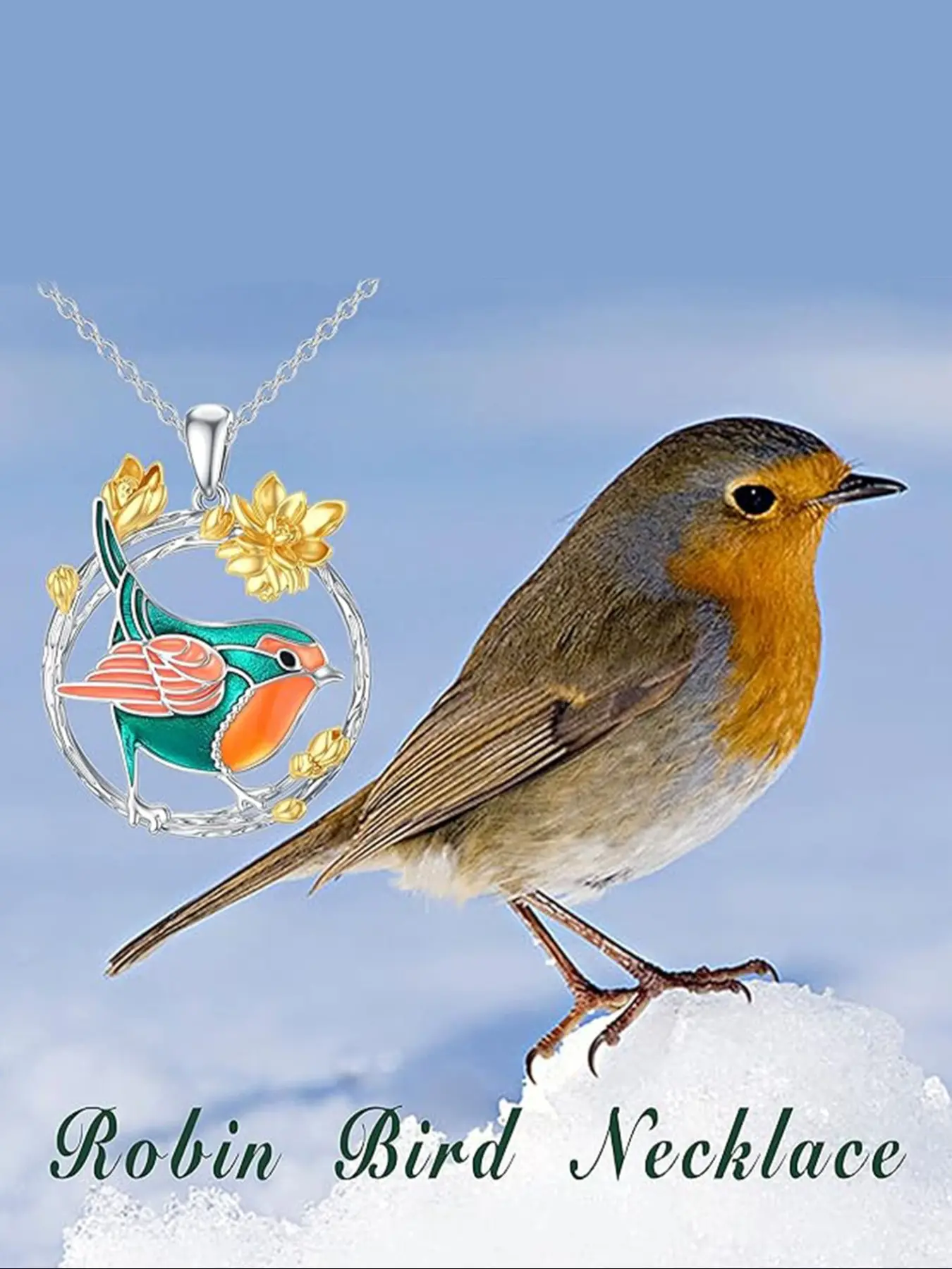 Women's Robin Bird Pendant Necklace, 925 Sterling Silver Jewelry Gift for Women, Cute Animal Design Accessory for Daily Wear