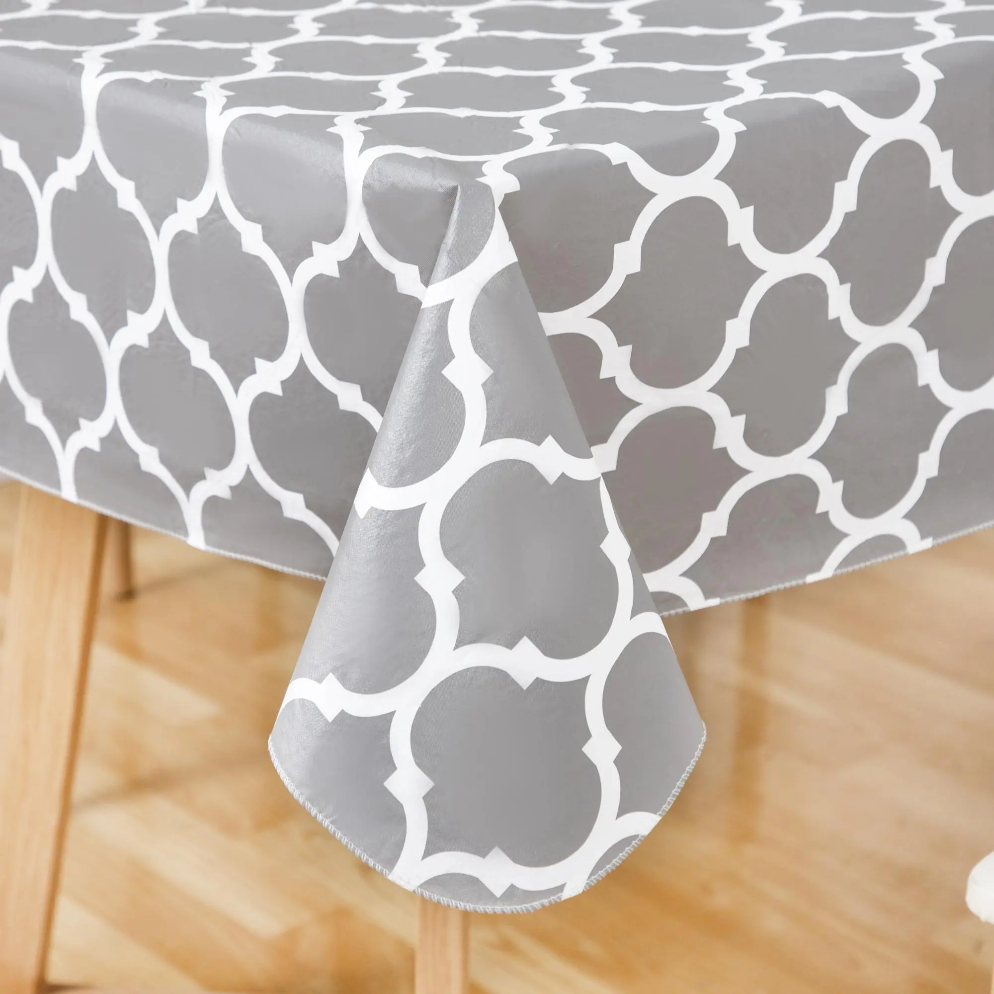 Simple Gray Tablecloth 52x70 Inch, Waterproof and Flannel-Backed for Lasting Protection & Style
