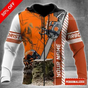 Personalized Arborist 3D Hoodie – Custom Orange Full Print Sweatshirt, Tree Climber Workwear, Christmas Gift for Tree Lovers & Tree Care Specialists