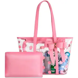 Women  PVC Clear Tote Bags  Handbag Beach Bag Shopping Work Bag