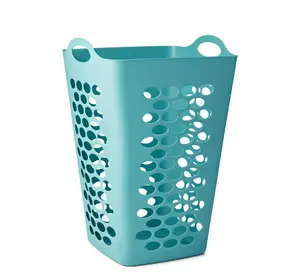 Flexible Square Laundry Hamper Teal Foldable Clothes Basket with Easy Carry Handles Space Saving Laundry Organizer for Home Use