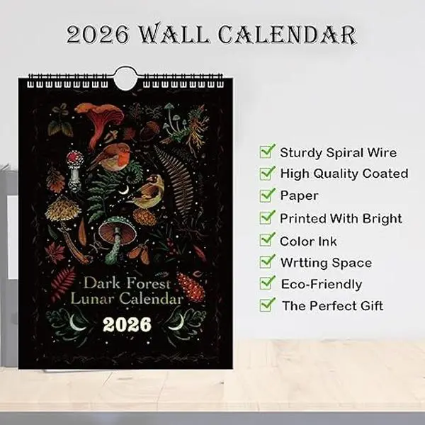 Dark Forest Lunar Calendar 2026 Contains 12 Original Illustrations Drawn Throughout The Year 12 Monthly Colorful Wall Calendar for Home and Office Art House Decor