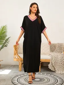Ethnic Totem HD Digital Print Boho Casual Kaftan, Slimming Middle Eastern Plus Size Beach Cover Up, Stylish Summer Swimwear, Comfortable & Trendy Design, Boho Caftan