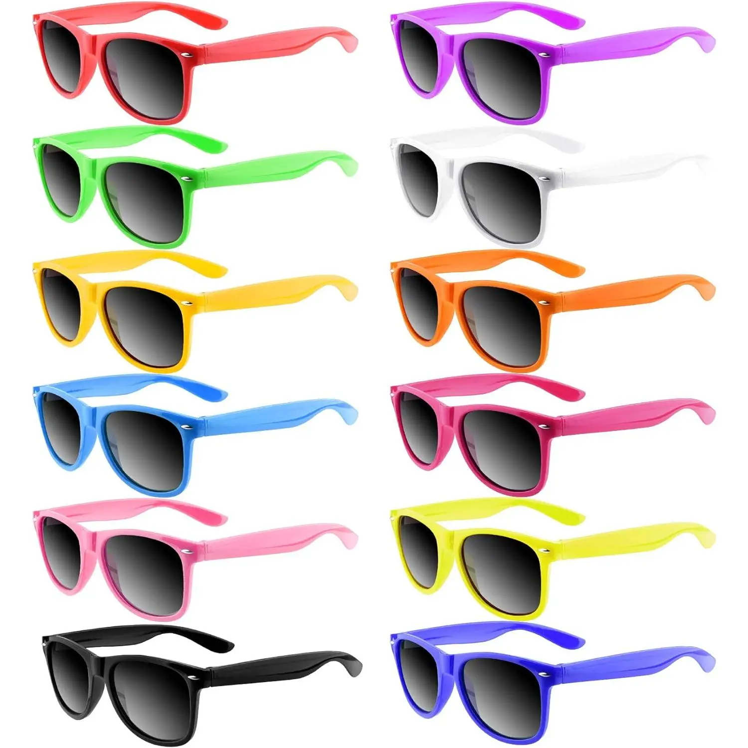 12-Pack Cool Wide Frame Tall Neon Plastic Sunglasses - Festive Party Eyewear, Bulk Gift Items, Goody Bag Fillers, Bachelorette Party Outdoors Accessories