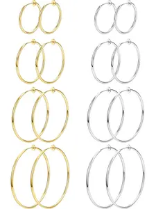 8 Pairs Clip On Hoop Earrings Stainless Steel Clip On Earrings for Women Fake Hoop Earring Spring Hoop Earring For Non-Pierced Ears Fashionable Jewelry
