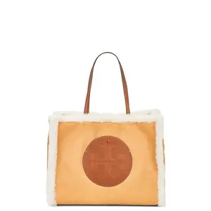 Tory Burch Ella Shearling Tote in Light Natural & Brown