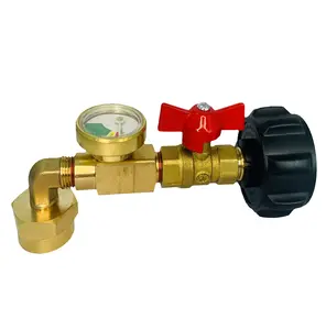 LPG Gas Brass Cylinder Filler Refill Adapter - Leak-Proof Elbow-Shape Solid Brass Tool with Valve Gauge for Filling 1lb Bottles from 20lb QCC1/POL-Type 1 Tanks