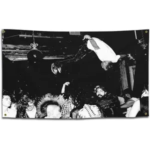 Hardcore Punk Stage Dive Black & White Durable Decorative Tapestry 3x5 FT - Polyester Punk Rock Wall Hanging for Home Bedroom Decor, DIY Punk Aesthetic Banner