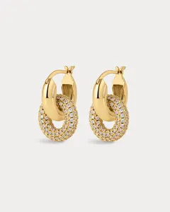Pave Interlock Hoops- Gold