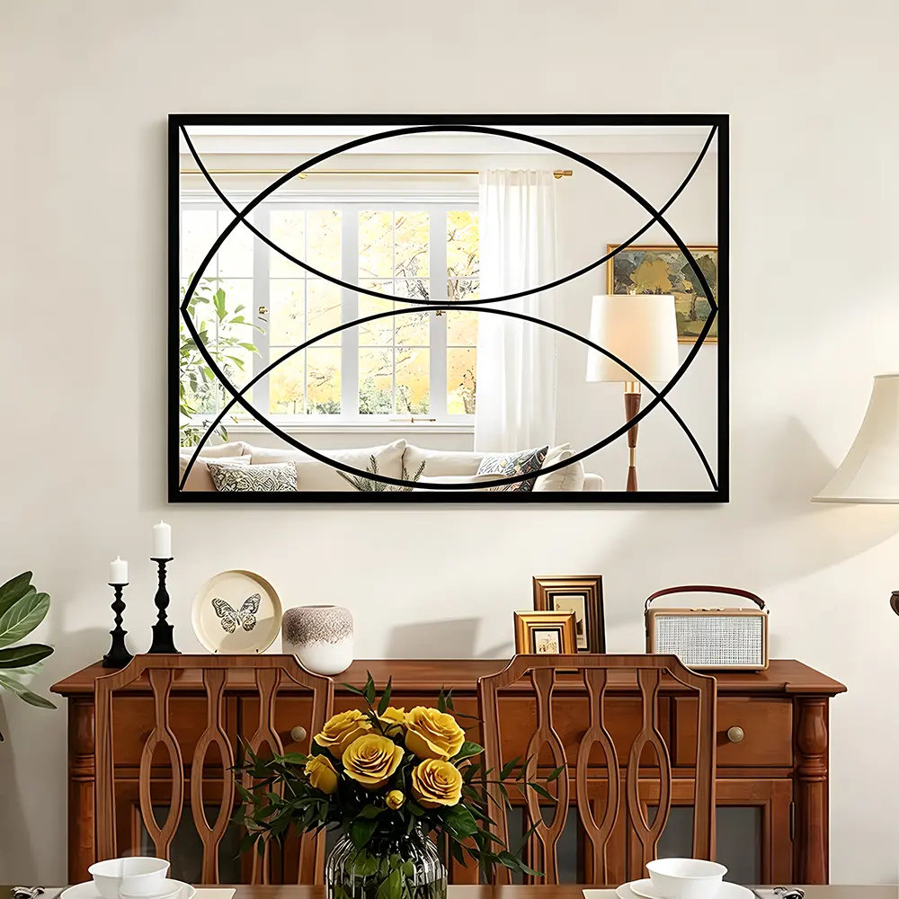 Large black decorative mirror, rectangular wall mirror, metal entryway wall mirror, modern geometric decorative mirror, suitable for hallway, living room, bedroom, and other home wall decor