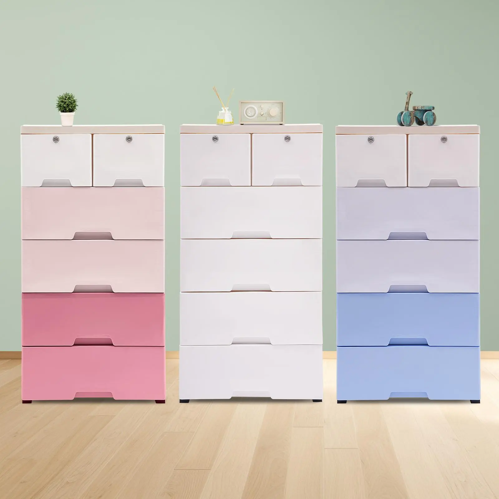 5 Tier Plastic Drawers Dresser Vertical Storage Tower with 6 Drawers,Stackable Closet Drawers Tall Dresser Organizer with Wheels & Keys,Movable Storage Cabinet Closet for Bedroom,Entryway White Furniture Space Saving Furniture