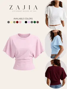 2026 Women's Solid Color Crop Tee, Casual Half Sleeve Round Neck T-Shirt Top for Summer, Ladies Clothes for Daily Wear, Holiday Haul, Everyday, Womenswear