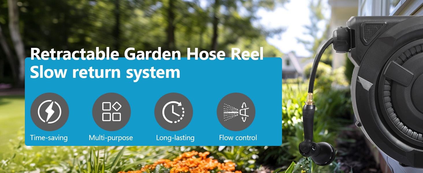 Retractable Garden Hose Reel 1/2 in x 100 ft, Durable Wall-Mounted Hose Reel with 10 Spray Modes, Auto Slow Retract System, 180° Swivel Mount, UV-Resistant Design Retractable Garden Hose Reel 1/2 in x 100 ft, Durable Wall-Mounted Hose Reel with 10 Spray Modes, Auto Slow Retract System, 180° Swivel Mount, UV-Resistant Design