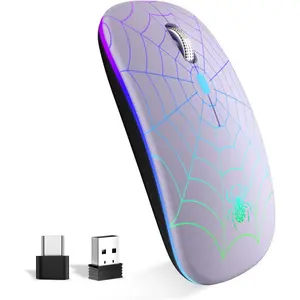 , Led  Portable Mobile Optical Cordless  with USB and Type C Receiver, 3 Adjustable DPI  Computer  for  Book, Laptop, Desktop,Windows, PC - Purple