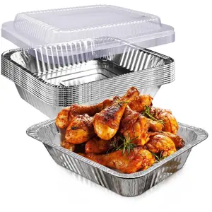 9x13 Disposable Aluminum Foil Pans with Clear Lids (10 Pack), Durable Half Size Deep Extra Heavy Duty Food Containers for Baking, Cooking, Roasting, Heating or Steam Table