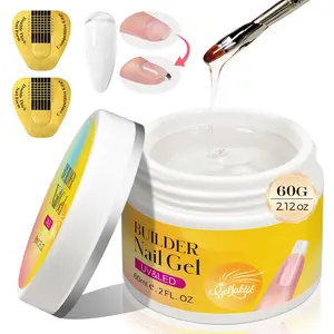 GELLAKTIK 60g Clear Hard Builder Gel for Nails with 10 Nail Forms Strengthener & Thickening UV LED Cured Salon DIY Manicure Kit for Nail Extension Repair