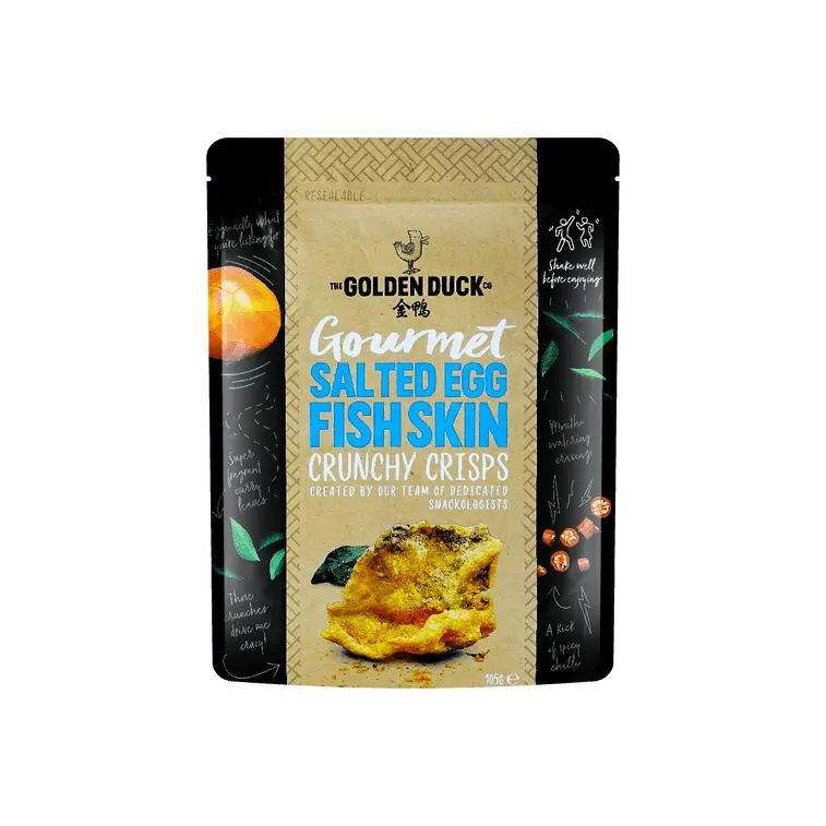 Golden Duck Salted Egg Fish Skin Crisp - 105g Classic Asian Snacks with Anhydrous Milk Fat, Antioxidants, Rich Savory Flavor, Spicy Option, Ambient Storage, Factory-Packaged Sweet Salty Puffed Snacks