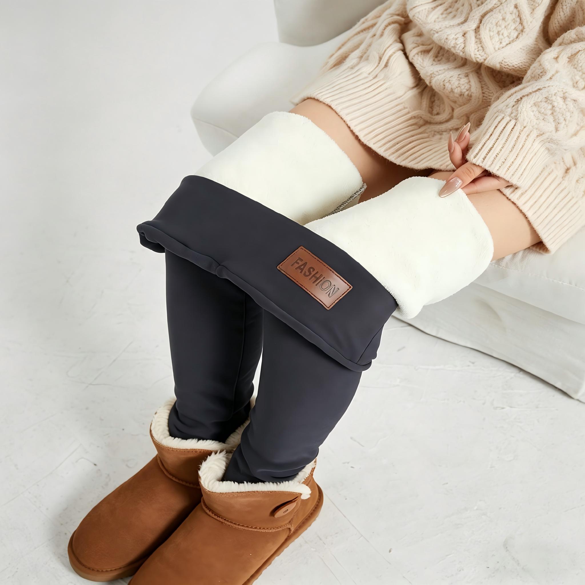 Women's High Waist Fleece Lined Leggings Elastic Comfortable Solid Color Tight Fit Pants for Winter Sports Yoga Running High Stretch Leggings Womenswear Bottom