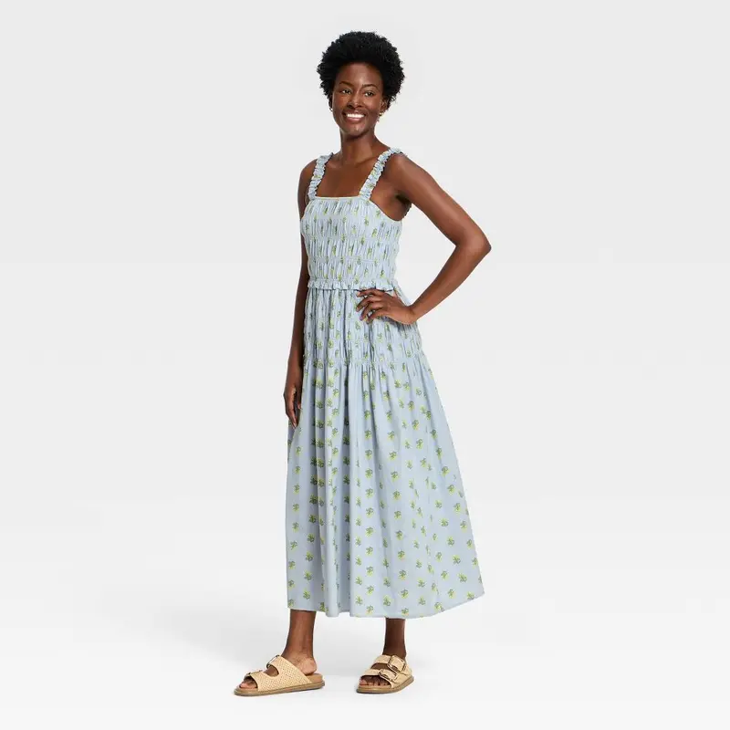 knee length dresses for ladies Abercrombie & Fitch Floral Poplin Keyhole Tie Front Babydoll Mini Dres   The Saved Collection
