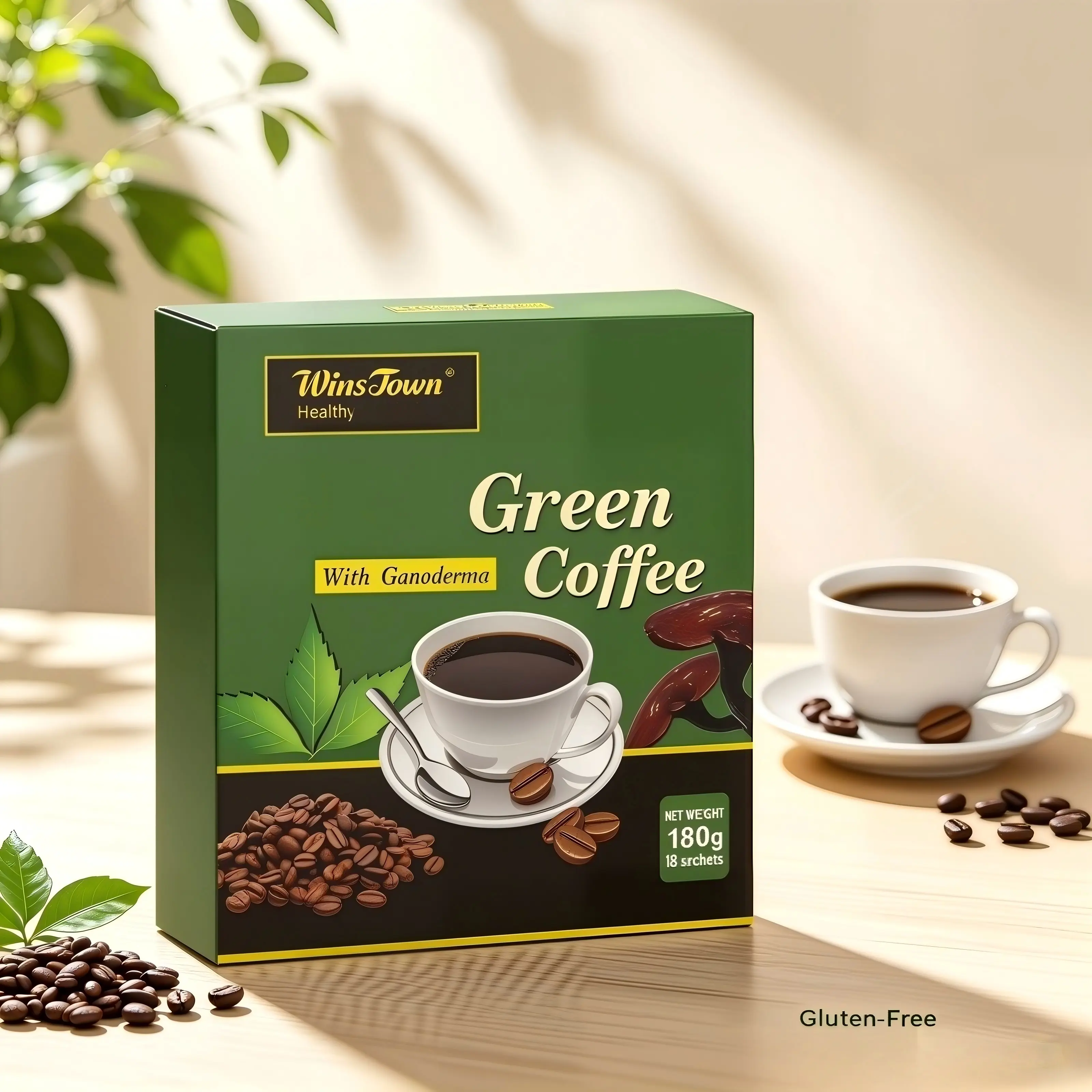 WinsTown Green Coffee  180g -  Instant Coffee Supplement with 10 Natural Health Ingredients, 18Packets