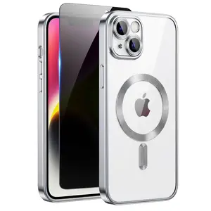 Magnetic for iPhone 15 Case with Privacy Screen Protector & Full Camera Cover,Shockproof Clear Phone Case Compatible with MagSafe for iPhone 15