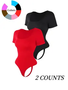 Women's Solid Color Square Neck Thong Bodysuit, Tummy Control and Butt Lifting Breathable Body Shaper Shapewear Bodysuit, Women's Shapewear for All Seasons, Womenswear