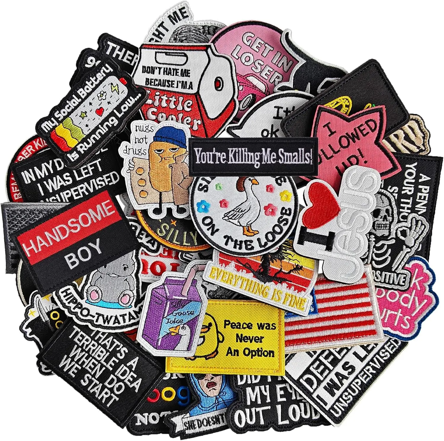 30pcs Humorous Colorfast Durable Hook-and-Loop Embroidered Meme Morale Patches - Appliques Embellishments for Embroidery Craft, DIY Embellished Sewing Supplies, Patch Embroidery & Sets (Backpacks, Hats) fastener, 30Pcs For Variety
