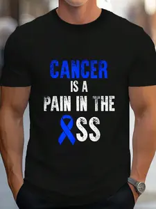 100% Cotton Cancer Is A Pain In The Ass Colorectal Cancer Awareness T-Shirt Women's Men's Graphic Tee Crew Neck summer vacation Tops