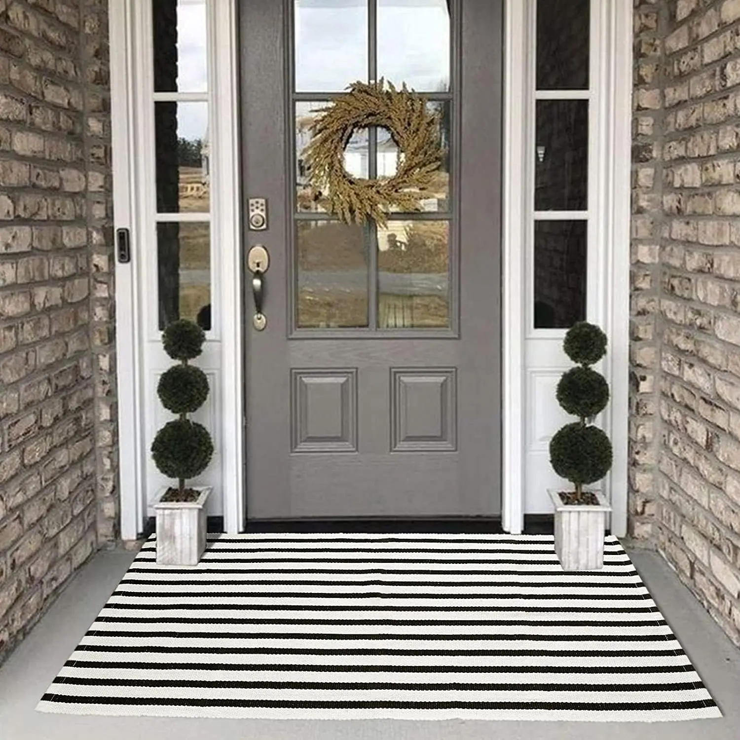 Black and White Rug 3x5, Washable Outdoor Rug for Porch Cotton Woven Farmhouse Indoor Outdoor Rugs,Layered Welcome Door Mat,Floor Throw Carpet for Front Door Decor Kitchen