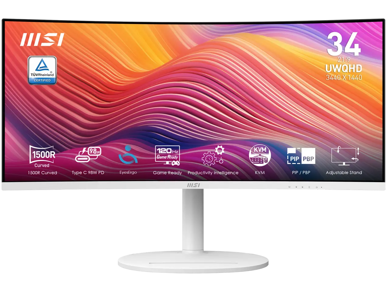MSI 34" 120 Hz VA UWQHD Monitor 1ms (MPRT) / 4ms (GTG) Adaptive-Sync Adobe RGB / DCI-P3 / sRGB: 92% / 95% / 119% Curved Modern MD342CQPW
