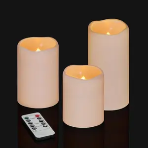 Flameless Candles 4" 5" 6" Set of 3 Ivory Outdoor Indoor Pillars 3" Diameter Battery Operated Flickering Candles Include 10-Key Remote Timer Function